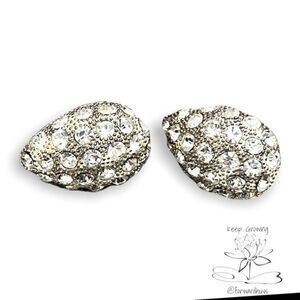 Vintage Rhinestone Silver Tone Tear Shaped Clip on Earrings